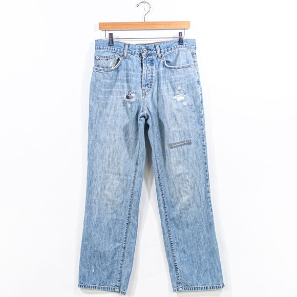 Tommy Hilfiger Jeans Y2K Flag Patch Distressed Hip Hop - Picture 1 of 16